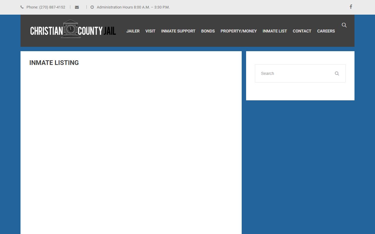 Christian County Jail inmate list page for Trigg County inmate population lookup
