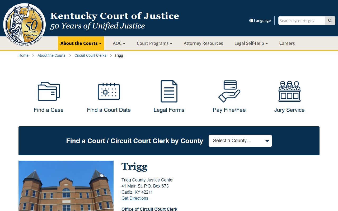 Trigg County court clerk page for court records after jail mugshots